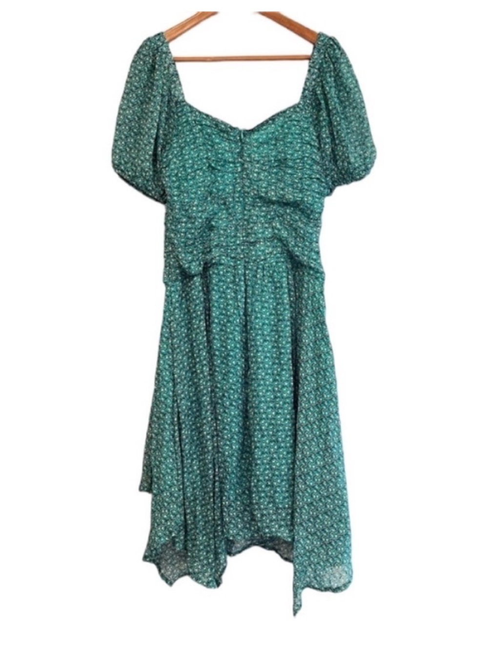 Anthropologie Puff-Sleeved Cut-Out Midi Dress size 14 Handkerchief Hem Plus Size - Picture 4 of 12